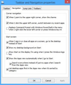 Windows 8.1 Taskbar/Navigation Menu